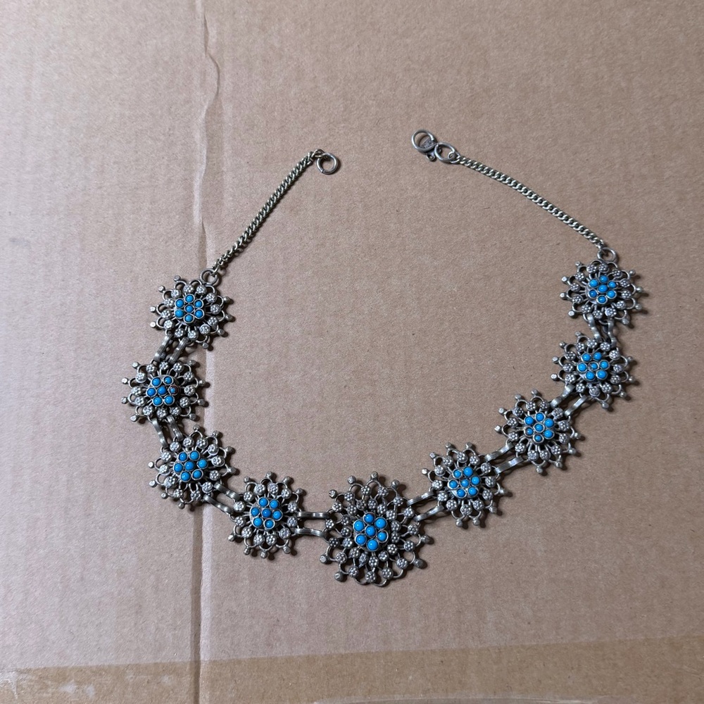 Vintage rare silver and turquoise choker necklace